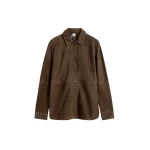 Totême Soft suede overshirt in Bark - Tops - Scandinavian Minimalist Luxury at Luxury Shoes 