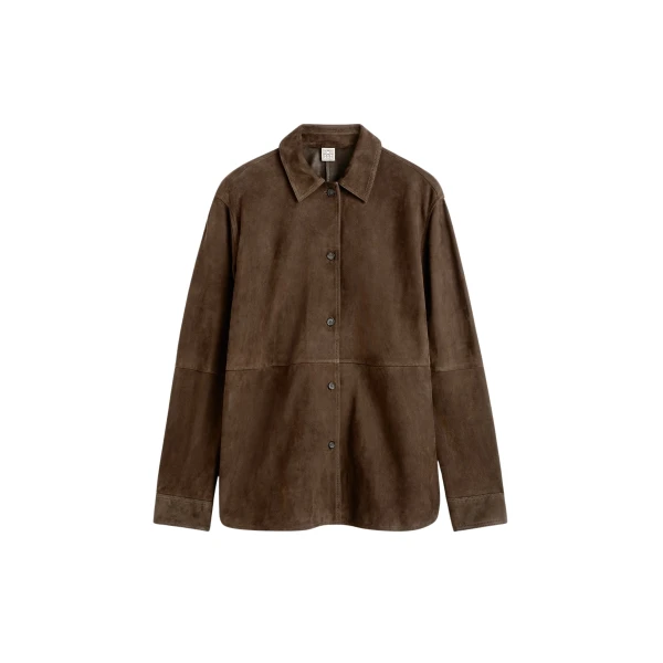 Totême Soft suede overshirt in Bark - Tops - Scandinavian Minimalist Luxury at Luxury Shoes 