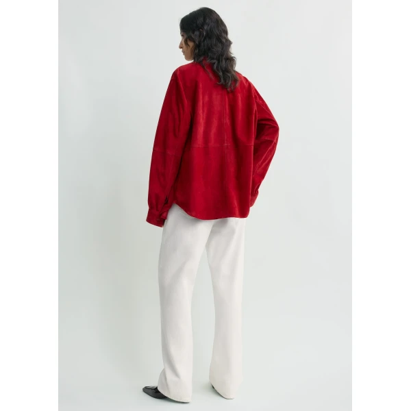 Totême Soft suede overshirt in Poppy - Tops - Scandinavian Minimalist Luxury at Luxury Shoes 