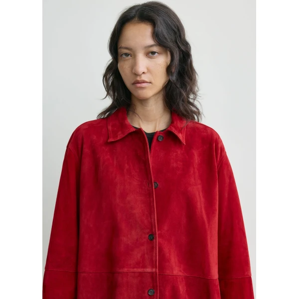 Totême Soft suede overshirt in Poppy - Tops - Scandinavian Minimalist Luxury at Luxury Shoes 