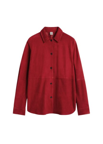 Totême Soft suede overshirt in Poppy - Tops - Scandinavian Minimalist Luxury at Luxury Shoes 