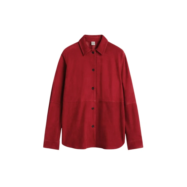 Totême Soft suede overshirt in Poppy - Tops - Scandinavian Minimalist Luxury at Luxury Shoes 