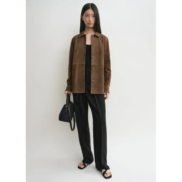 Totême Soft suede shirt in Tobacco - Tops - Scandinavian Minimalist Luxury at Luxury Shoes 
