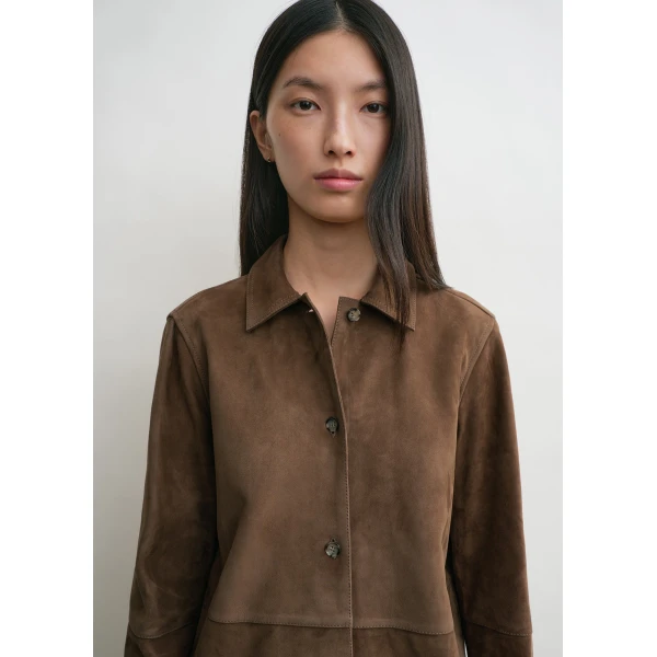 Totême Soft suede shirt in Tobacco - Tops - Scandinavian Minimalist Luxury at Luxury Shoes 