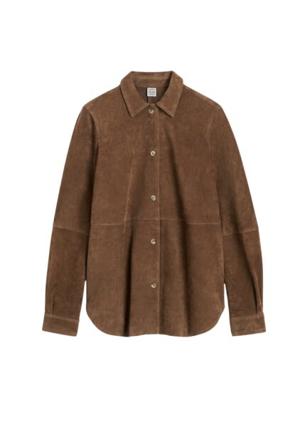 Totême Soft suede shirt in Tobacco - Tops - Scandinavian Minimalist Luxury at Luxury Shoes 