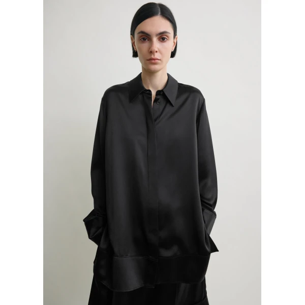 Totême Soft tuxedo shirt in Black - Tops - Scandinavian Minimalist Luxury at Luxury Shoes 