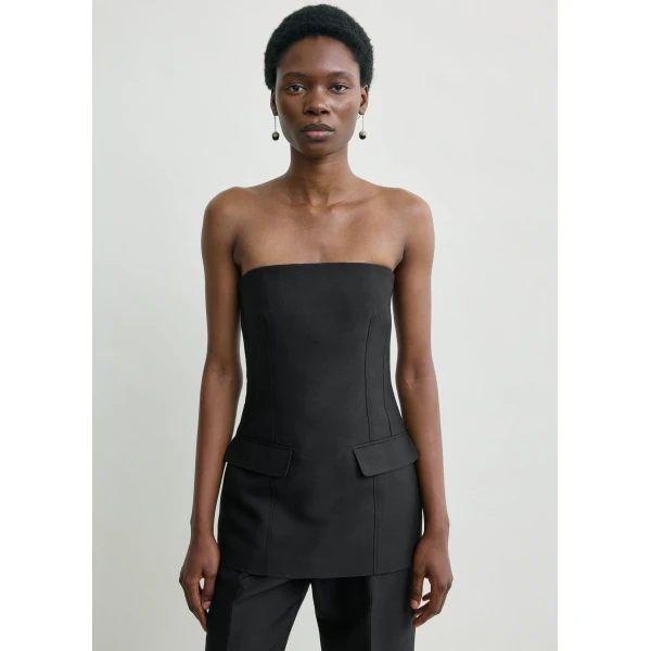 Totême Strapless crepe pocket top in Black - Tops - Scandinavian Minimalist Luxury at Luxury Shoes 