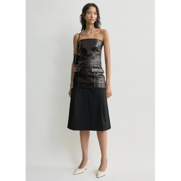 Totême Strapless croco-embossed pocket top in Dark brown - Tops - Scandinavian Minimalist Luxury at Luxury Shoes 