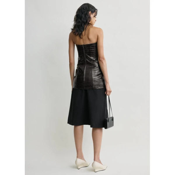 Totême Strapless croco-embossed pocket top in Dark brown - Tops - Scandinavian Minimalist Luxury at Luxury Shoes 
