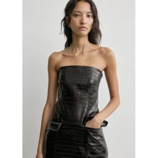 Totême Strapless croco-embossed pocket top in Dark brown - Tops - Scandinavian Minimalist Luxury at Luxury Shoes 