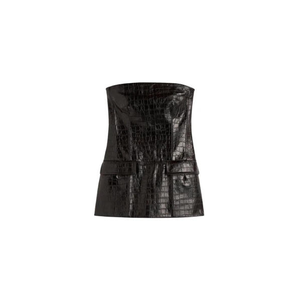 Totême Strapless croco-embossed pocket top in Dark brown - Tops - Scandinavian Minimalist Luxury at Luxury Shoes 