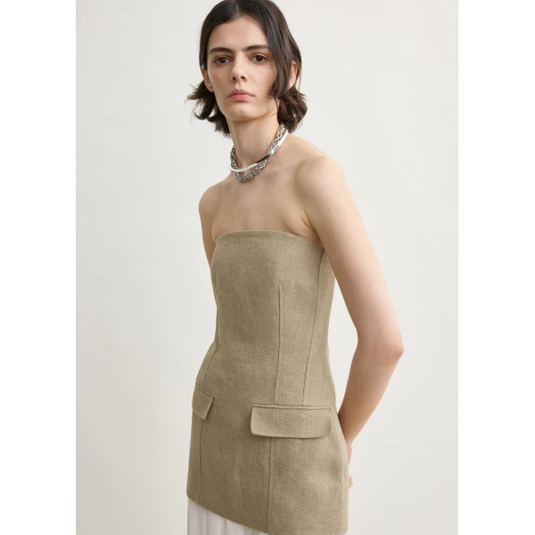 Totême Strapless linen pocket top in Beige - Tops - Scandinavian Minimalist Luxury at Luxury Shoes 