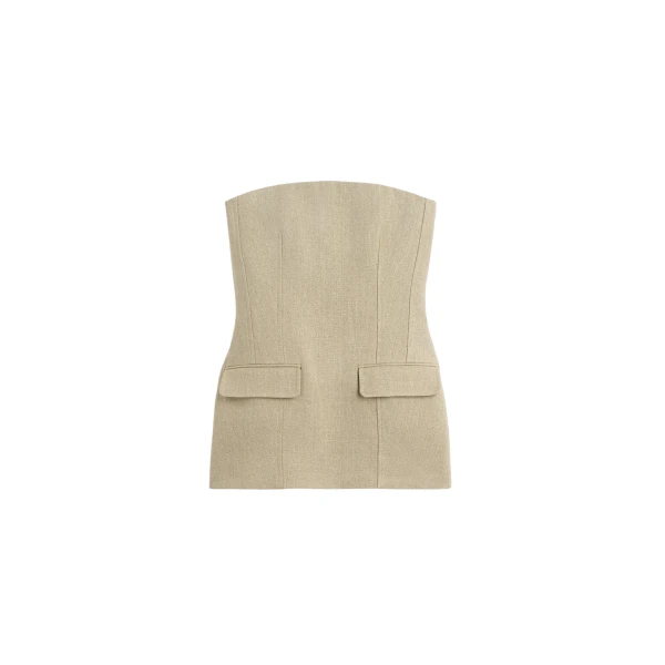 Totême Strapless linen pocket top in Beige - Tops - Scandinavian Minimalist Luxury at Luxury Shoes 