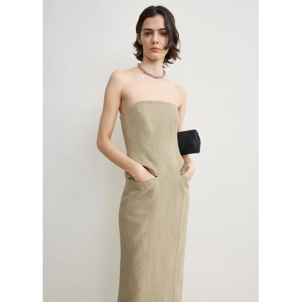 Totême Strapless pocket dress in Beige - Dresses - Scandinavian Minimalist Luxury at Luxury Shoes 