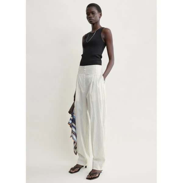 Totême Stripe balloon trousers in White / Cobalt - Pants - Scandinavian Minimalist Luxury at Luxury Shoes 
