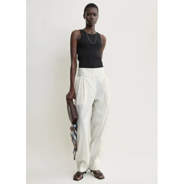 Totême Stripe balloon trousers in White / Cobalt - Pants - Scandinavian Minimalist Luxury at Luxury Shoes 