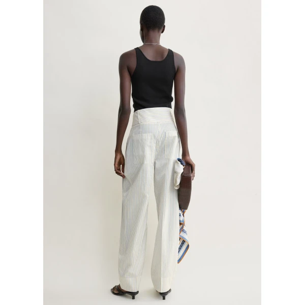 Totême Stripe balloon trousers in White / Cobalt - Pants - Scandinavian Minimalist Luxury at Luxury Shoes 