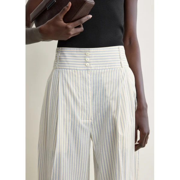 Totême Stripe balloon trousers in White / Cobalt - Pants - Scandinavian Minimalist Luxury at Luxury Shoes 