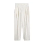 Totême Stripe balloon trousers in White / Cobalt - Pants - Scandinavian Minimalist Luxury at Luxury Shoes 