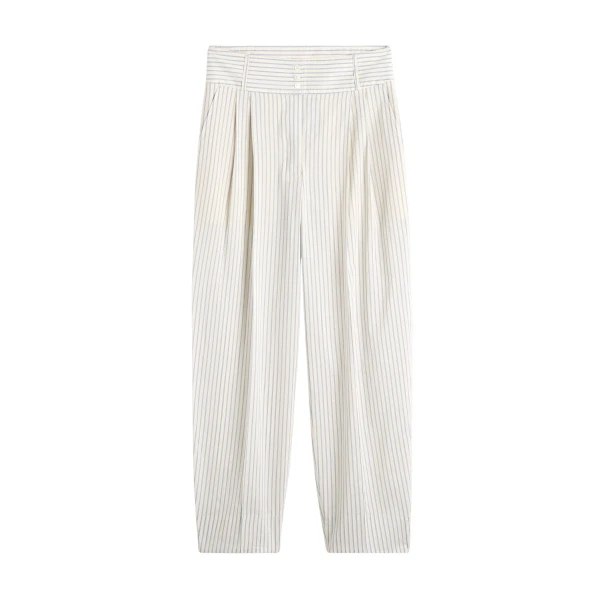 Totême Stripe balloon trousers in White / Cobalt - Pants - Scandinavian Minimalist Luxury at Luxury Shoes 