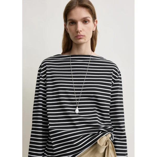 Totême Stripe jersey long-sleeve tee in Black / White - Tops - Scandinavian Minimalist Luxury at Luxury Shoes 