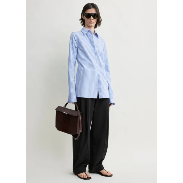Totême Striped poplin shirt in Blue / White - Tops - Scandinavian Minimalist Luxury at Luxury Shoes 