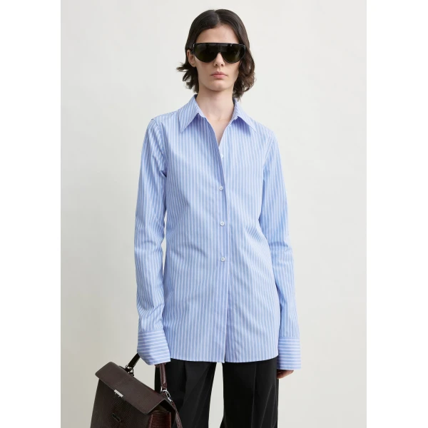 Totême Striped poplin shirt in Blue / White - Tops - Scandinavian Minimalist Luxury at Luxury Shoes 