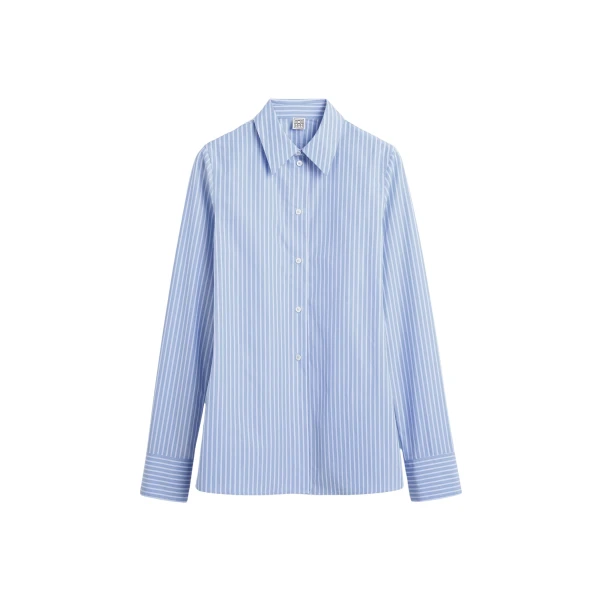 Totême Striped poplin shirt in Blue / White - Tops - Scandinavian Minimalist Luxury at Luxury Shoes 