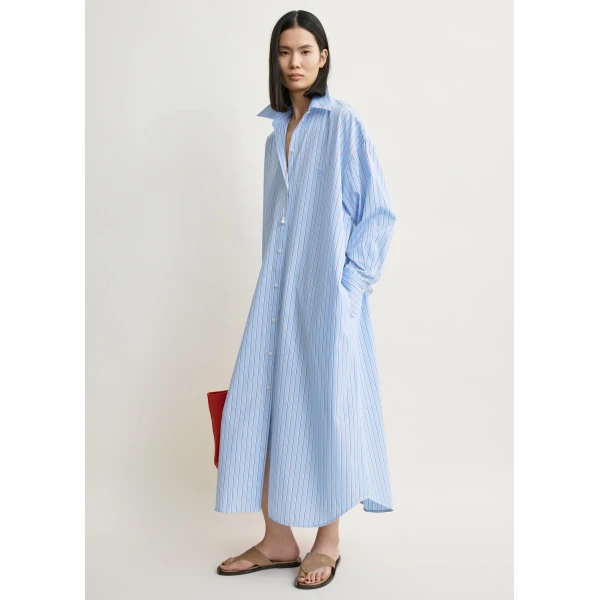 Totême Striped shirtdress in Pale blue / Red - Dresses - Scandinavian Minimalist Luxury at Luxury Shoes 