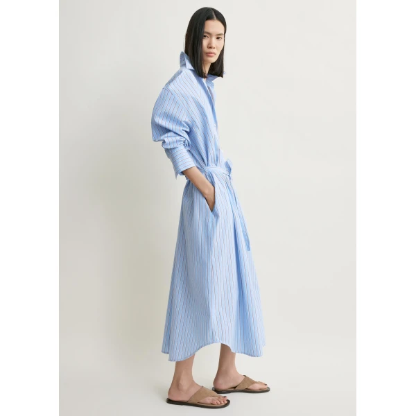 Totême Striped shirtdress in Pale blue / Red - Dresses - Scandinavian Minimalist Luxury at Luxury Shoes 
