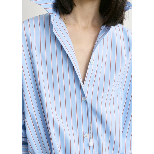 Totême Striped shirtdress in Pale blue / Red - Dresses - Scandinavian Minimalist Luxury at Luxury Shoes 