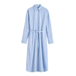 Totême Striped shirtdress in Pale blue / Red - Dresses - Scandinavian Minimalist Luxury at Luxury Shoes 