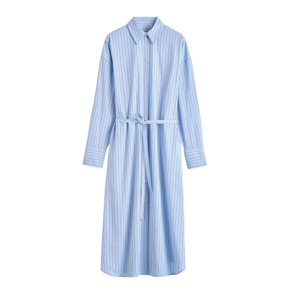 Totême Striped shirtdress in Pale blue / Red - Dresses - Scandinavian Minimalist Luxury at Luxury Shoes 