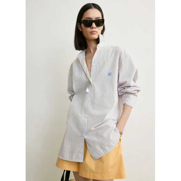 Totême Striped summer shirt in Blue / Yellow - Tops - Scandinavian Minimalist Luxury at Luxury Shoes 