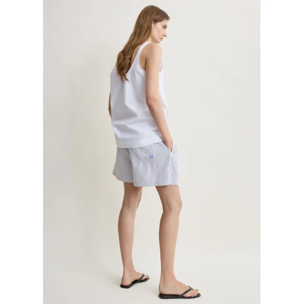 Totême Striped summer shorts in Blue / Yellow - Shorts - Scandinavian Minimalist Luxury at Luxury Shoes 
