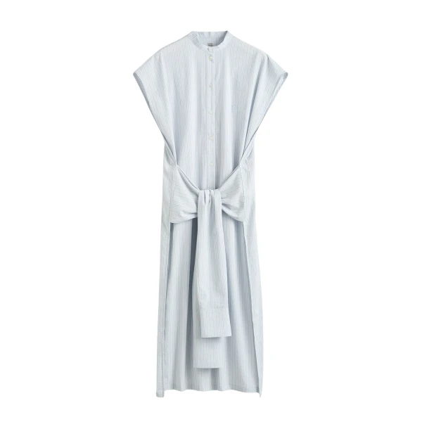 Totême Striped tie-sleeve dress blue/white in Pale blue / White - Dresses - Scandinavian Minimalist Luxury at Luxury Shoes 