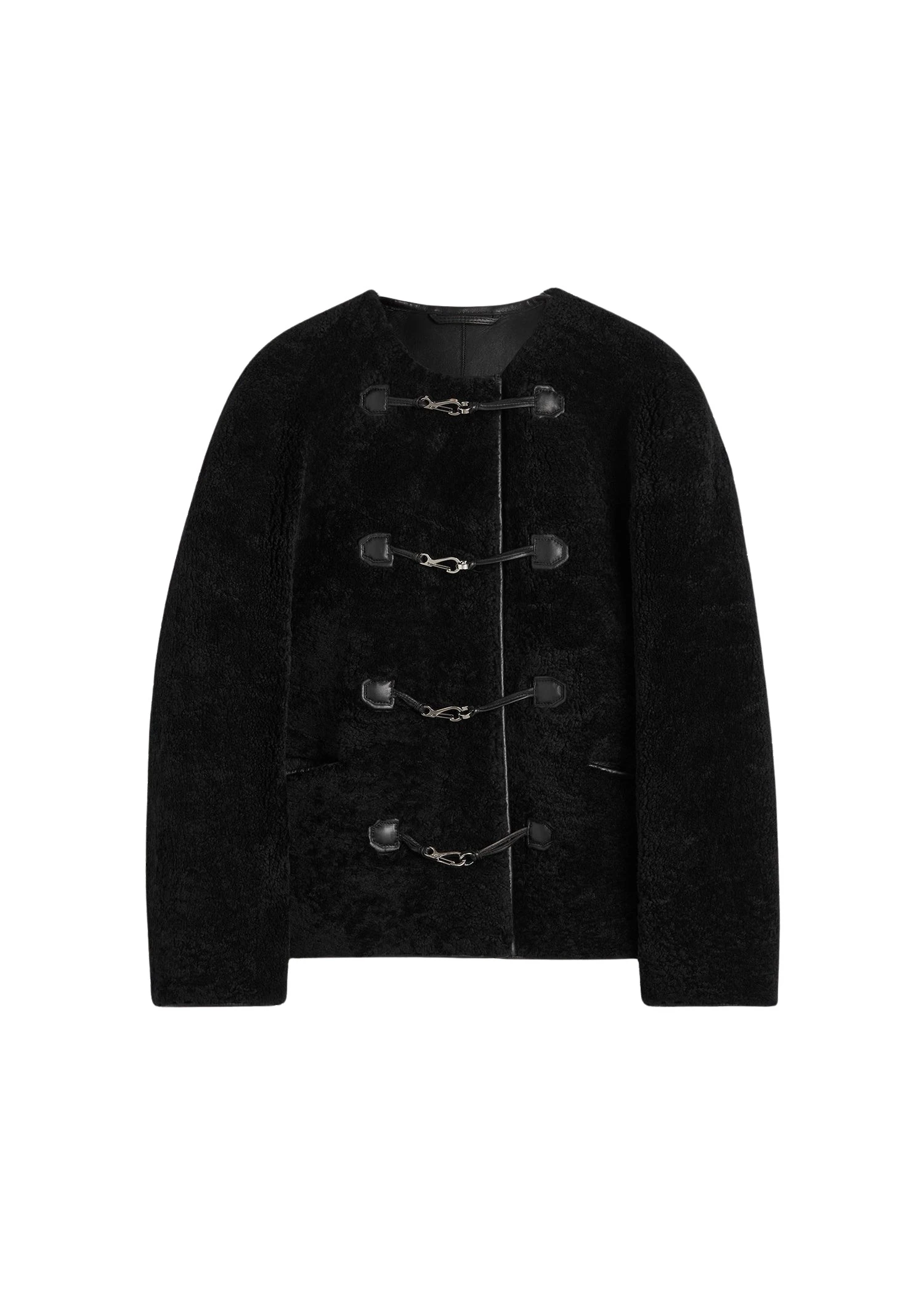 Toteme-Teddy-shearling-clasp-jacket-in-Black16304_nobg Totême Teddy shearling clasp jacket in Black - Jackets - Scandinavian Minimalist Luxury at Luxury Shoes