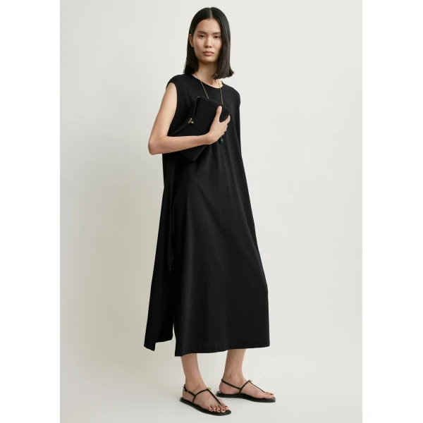 Totême Tie-waist jersey dress in Black - Dresses - Scandinavian Minimalist Luxury at Luxury Shoes 