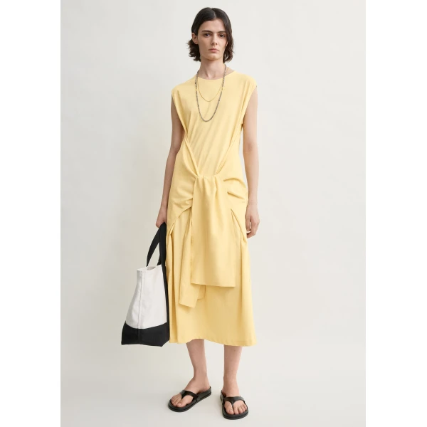 Totême Tie-waist jersey dress in Buttercup - Dresses - Scandinavian Minimalist Luxury at Luxury Shoes 