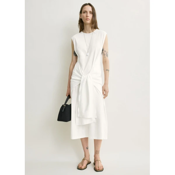 Totême Tie-waist jersey dress in Off-white - Dresses - Scandinavian Minimalist Luxury at Luxury Shoes 