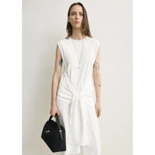 Totême Tie-waist jersey dress in Off-white - Dresses - Scandinavian Minimalist Luxury at Luxury Shoes 