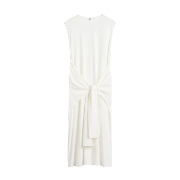 Totême Tie-waist jersey dress in Off-white - Dresses - Scandinavian Minimalist Luxury at Luxury Shoes 