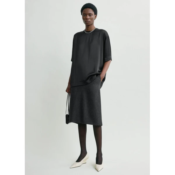Totême Twill suit skirt charcoal in Charcoal melange - Skirts - Scandinavian Minimalist Luxury at Luxury Shoes 