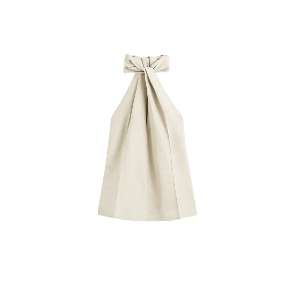 Totême Twist halter top in Ecru - Tops - Scandinavian Minimalist Luxury at Luxury Shoes 