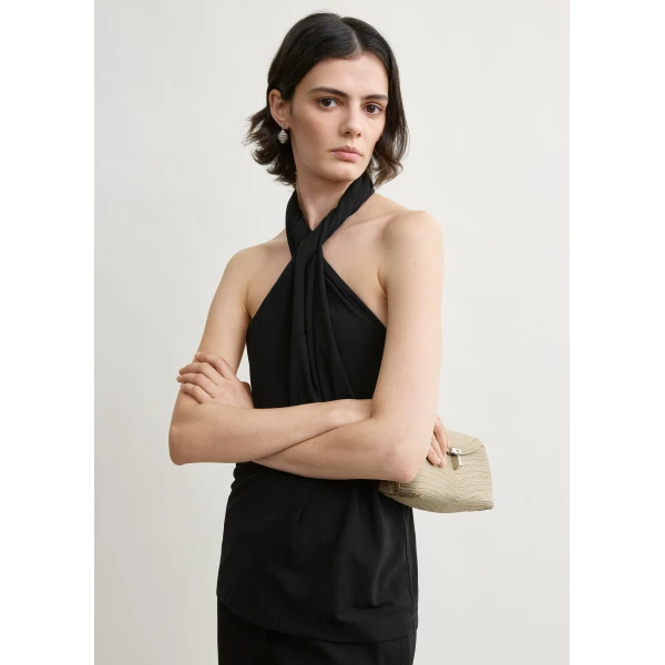 Totême Twisted jersey halter top in Black - Tops - Scandinavian Minimalist Luxury at Luxury Shoes 