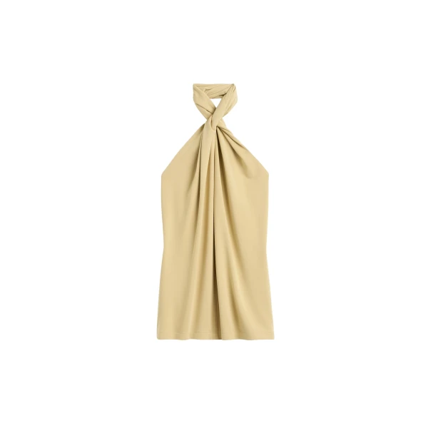 Totême Twisted jersey halter top in Chai - Tops - Scandinavian Minimalist Luxury at Luxury Shoes 