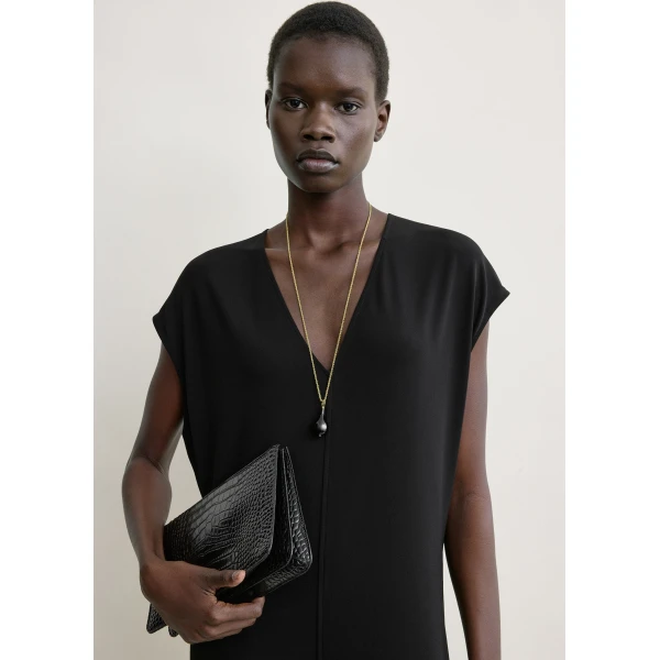 Totême V-neck jersey dress in Black - Dresses - Scandinavian Minimalist Luxury at Luxury Shoes 
