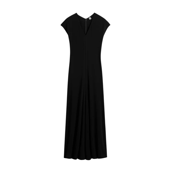 Totême V-neck jersey dress in Black - Dresses - Scandinavian Minimalist Luxury at Luxury Shoes 