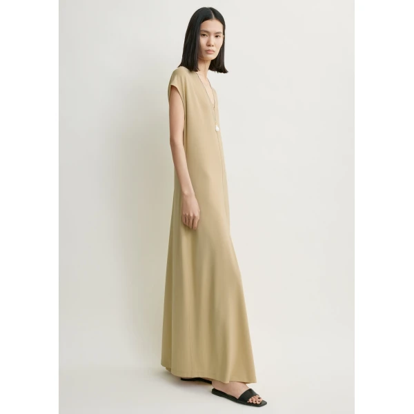 Totême V-neck jersey dress in Chai - Dresses - Scandinavian Minimalist Luxury at Luxury Shoes 