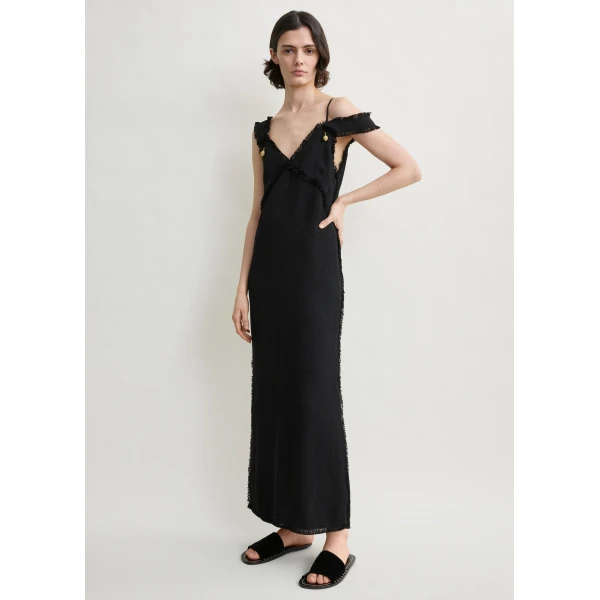 Totême V-neck raw slip dress in Black - Dresses - Scandinavian Minimalist Luxury at Luxury Shoes 